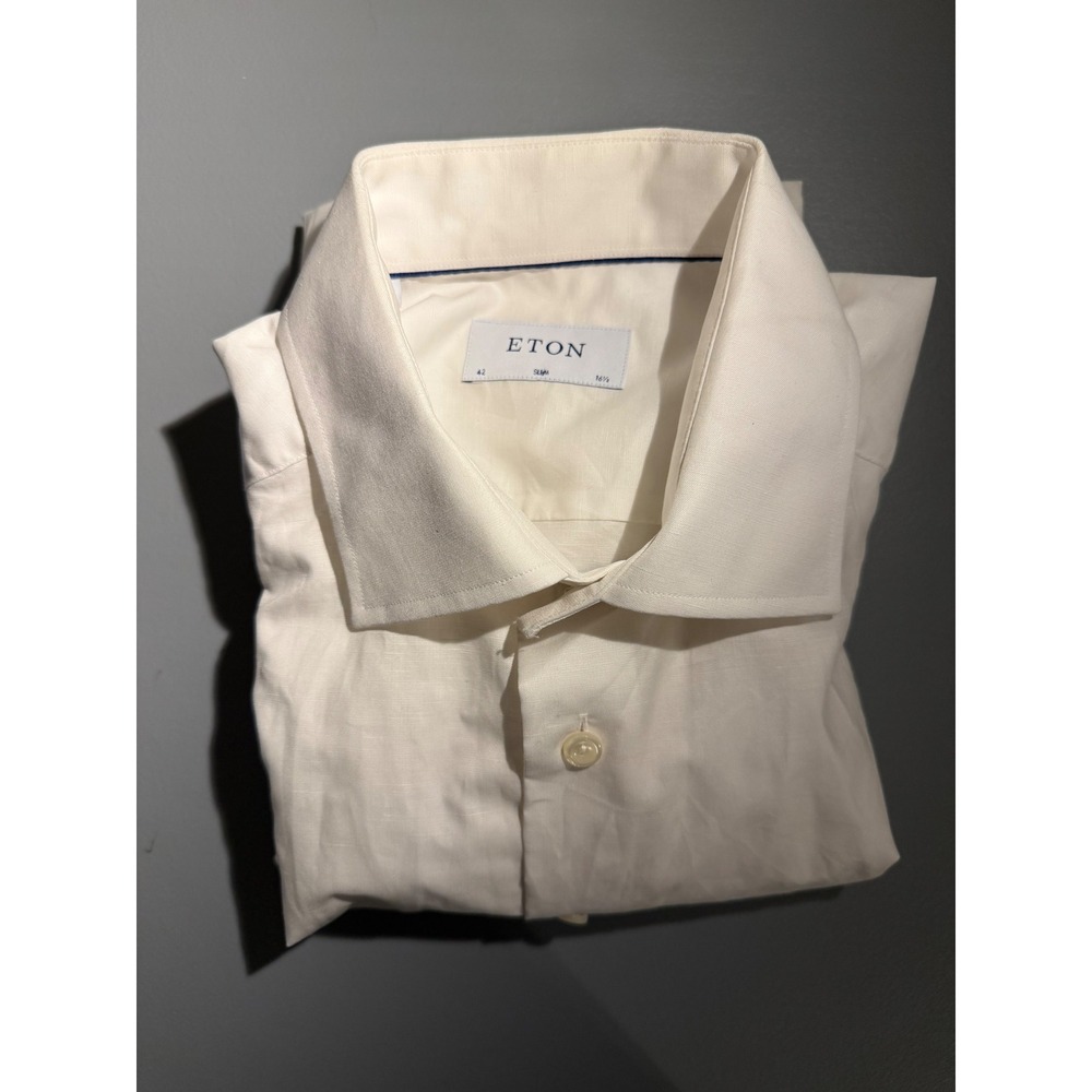 Eton Slim Fit Cotton Linen Dress Shirt White Spread Collar 16.5 42